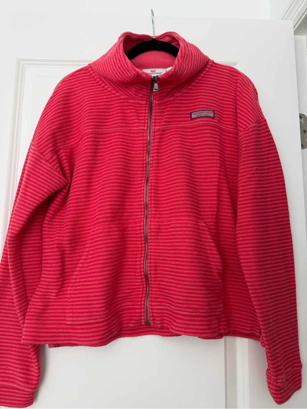 Vineyard Vines Coral Pink Striped Full-Zip Sweatshirt